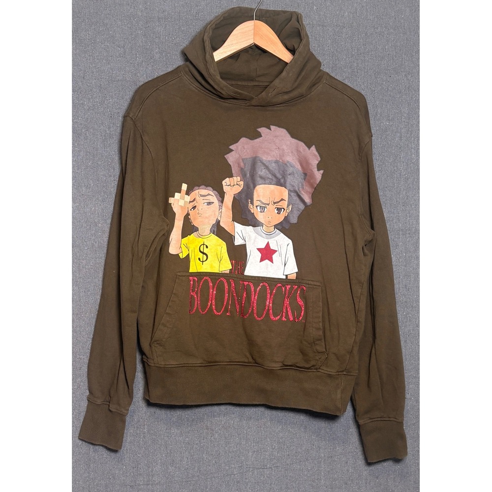The Boondocks Huey Riley Freeman Graphic Hoodie Brown Mens Large 100% Cotton